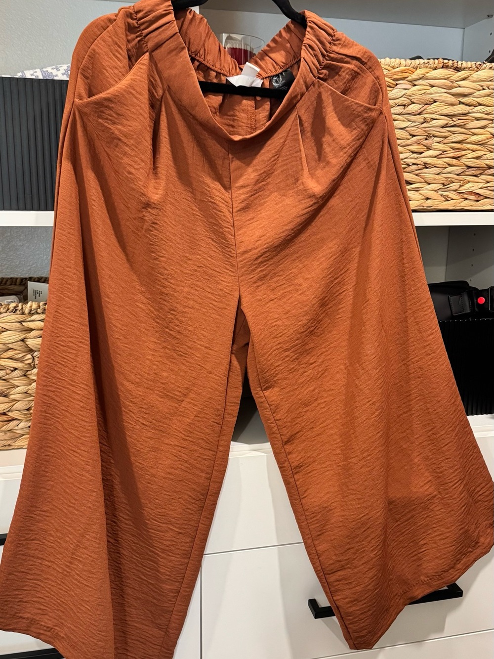 H&M Wide-Leg Pull-On Pants — Rust